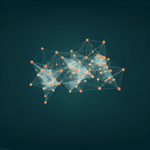 Abstract visualization of data points and connecting lines, forming a network graph